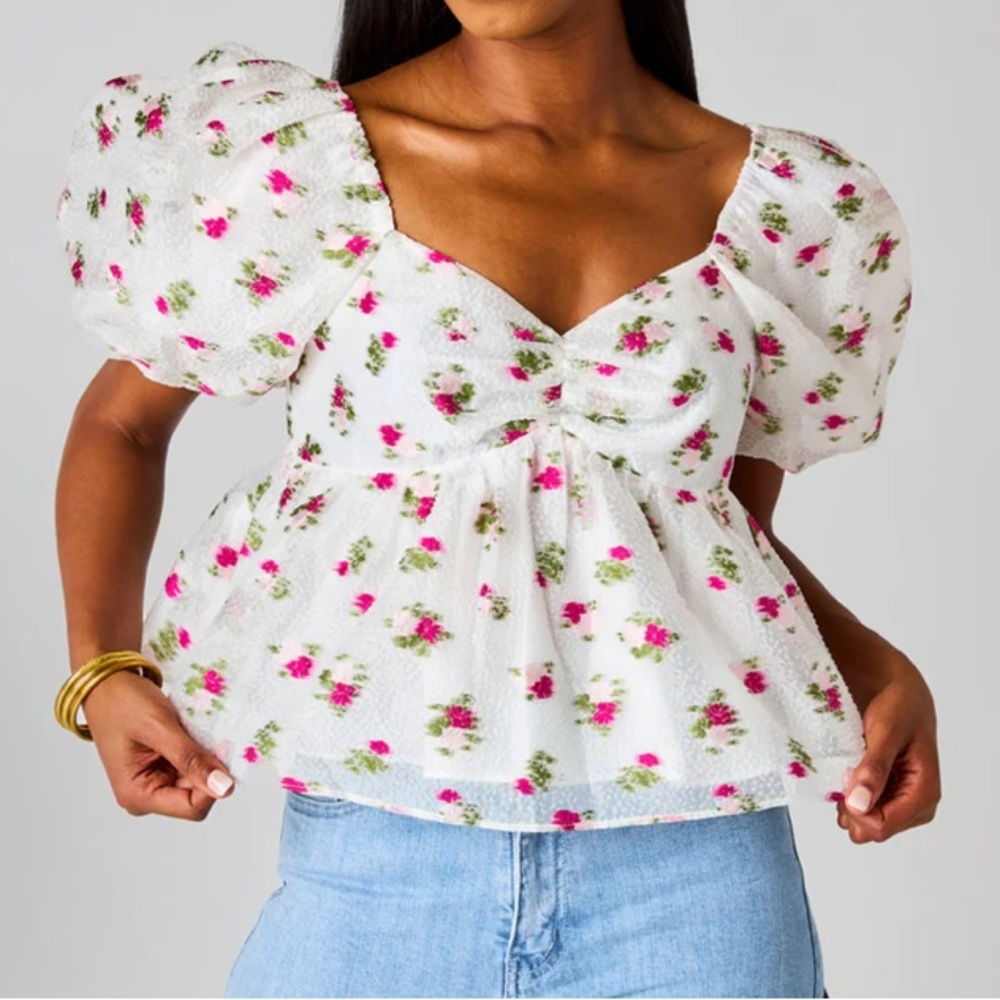 💥SOLD💥BuddyLove Blakely Peplum Short Sleeve Top - Calla Lily - Picture 1 of 13